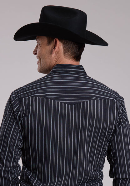 Mens Roper Black And White Stripe Western Snap Shirt