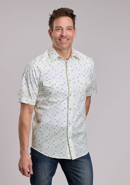 Mens Roper Cream Floral Print Short Sleeve Snap Shirt