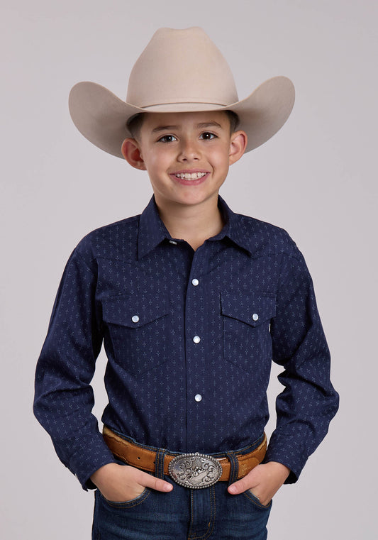 Boys Roper Diamond Dots Print Long Sleeve Snap Shirt
