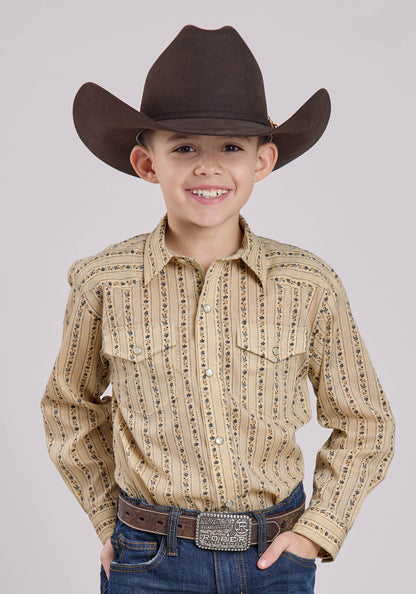 Boys Long Sleeve Snap Wallpaper Floral Print Western Shirt