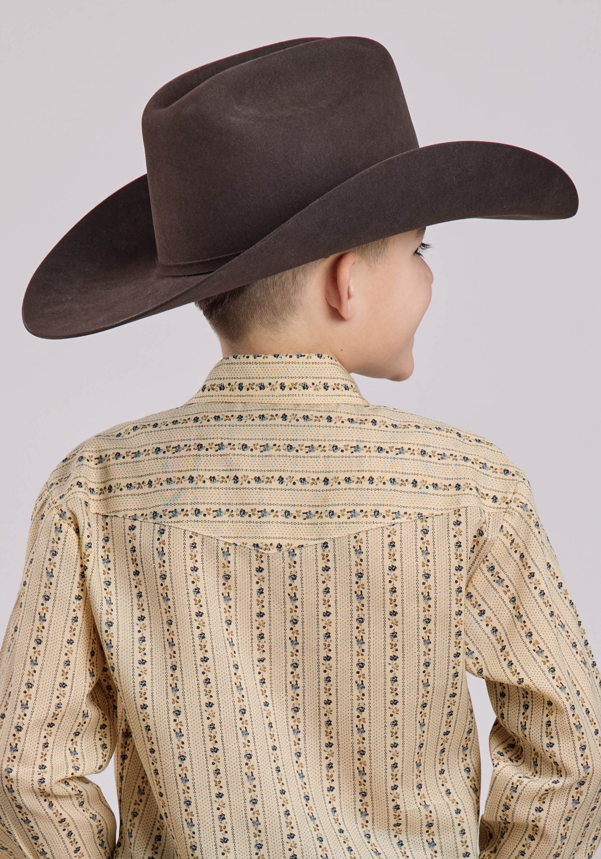 Boys Long Sleeve Snap Wallpaper Floral Print Western Shirt