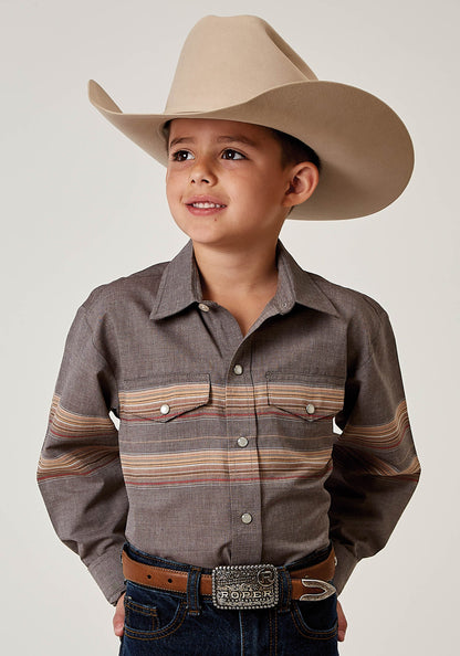 Boys Long Sleeve Snap Border Stripe Western Shirt