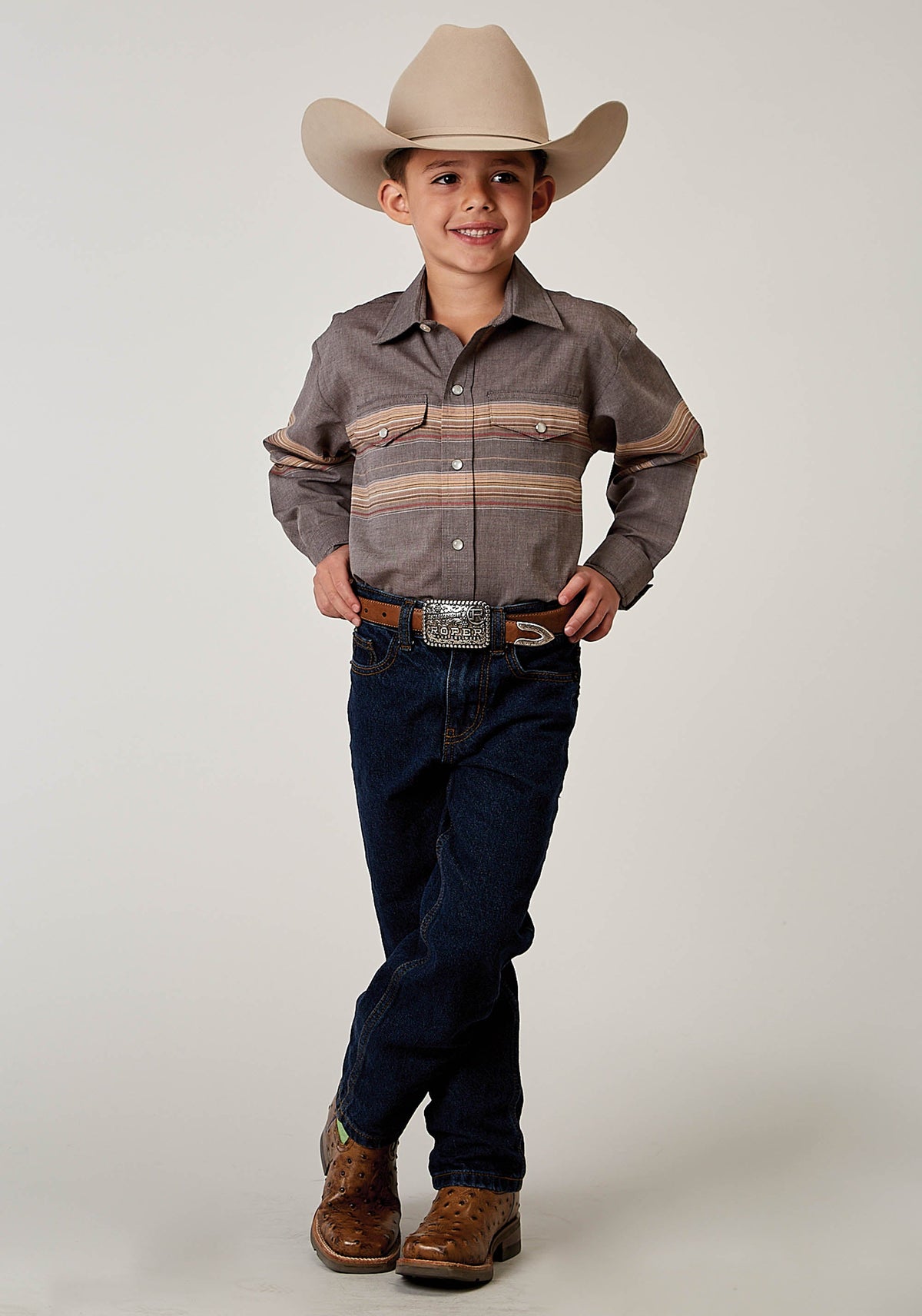 Boys Long Sleeve Snap Border Stripe Western Shirt