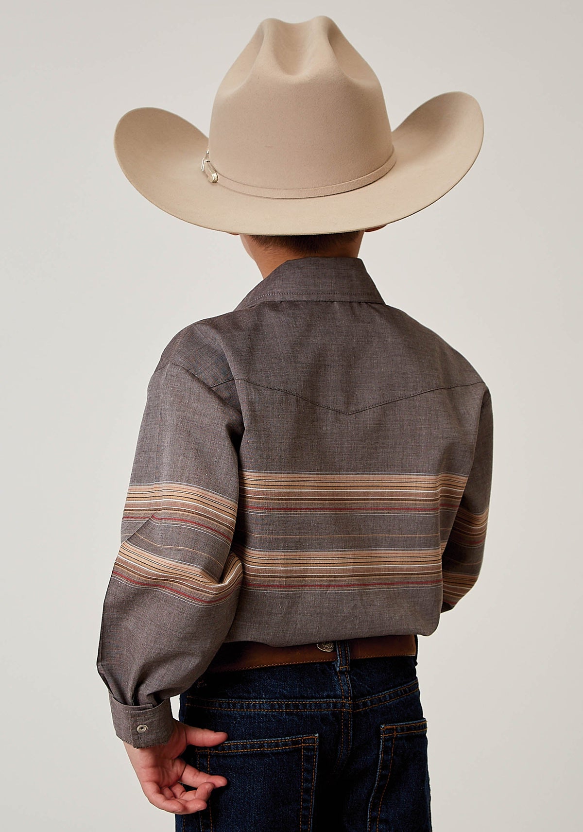 Boys Long Sleeve Snap Border Stripe Western Shirt