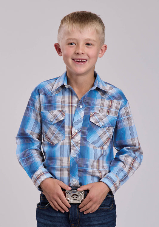 Boys Roper Madras Plaid Long Sleeve Snap Shirt