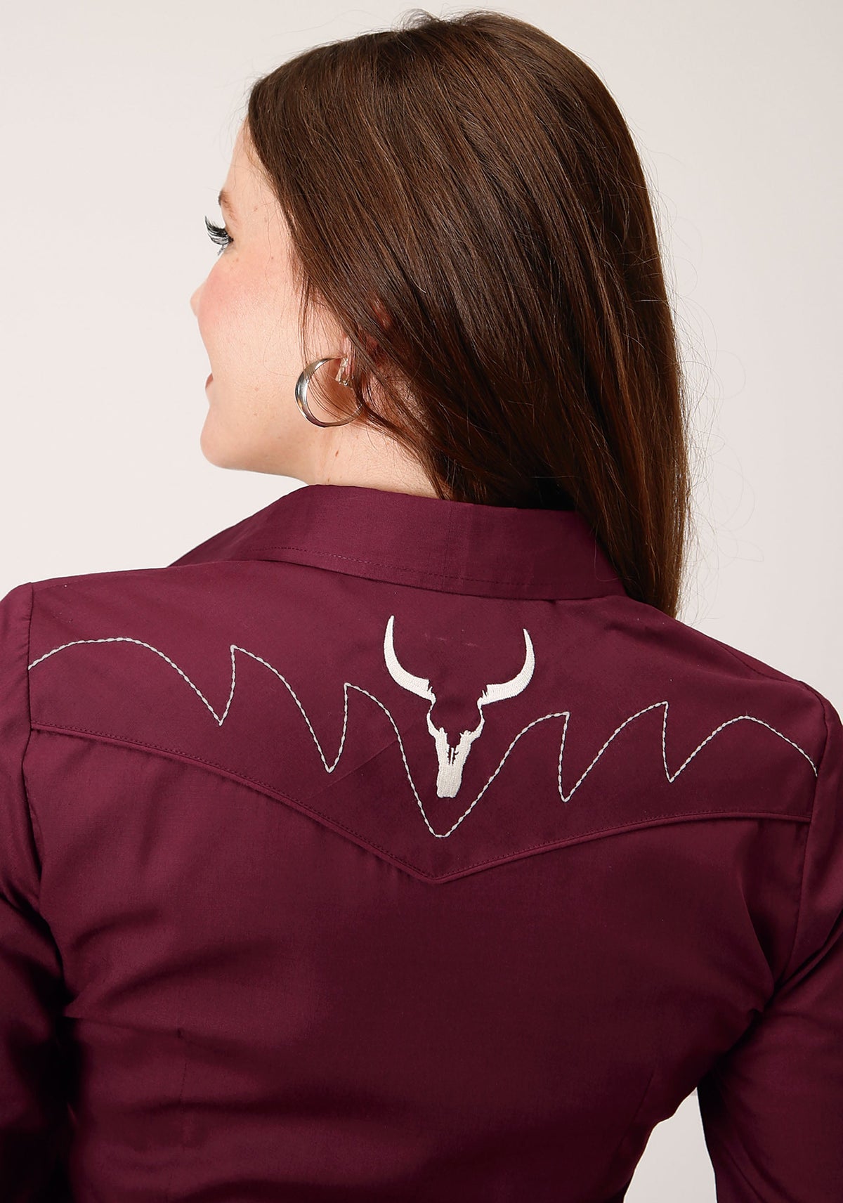 Womens Long Sleeve Snap Solid Broadcloth  Wine Western Shirt