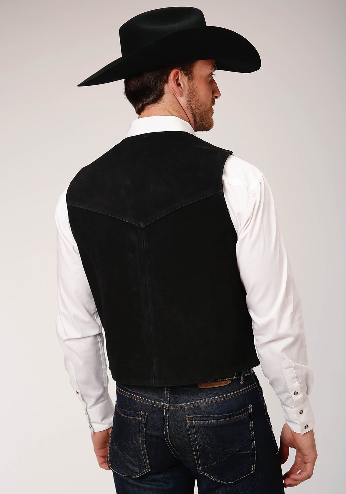 Mens Black Suede Leather Vest With Western Front Yokes