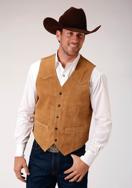 Mens Sand Suede Leather Vest