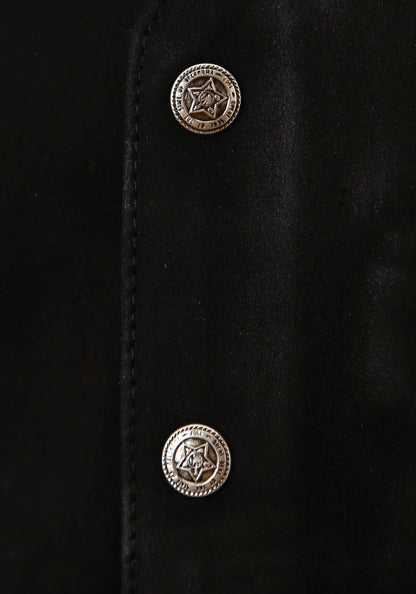 Mens Black Suede Leather Vest With Front Yokes Big Man Fit