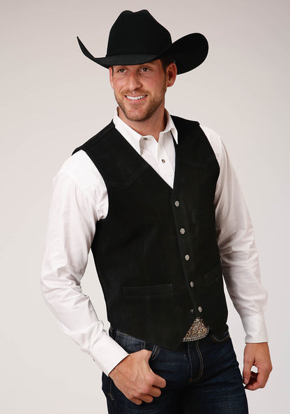 Mens Black Suede Leather Vest Tall Fit