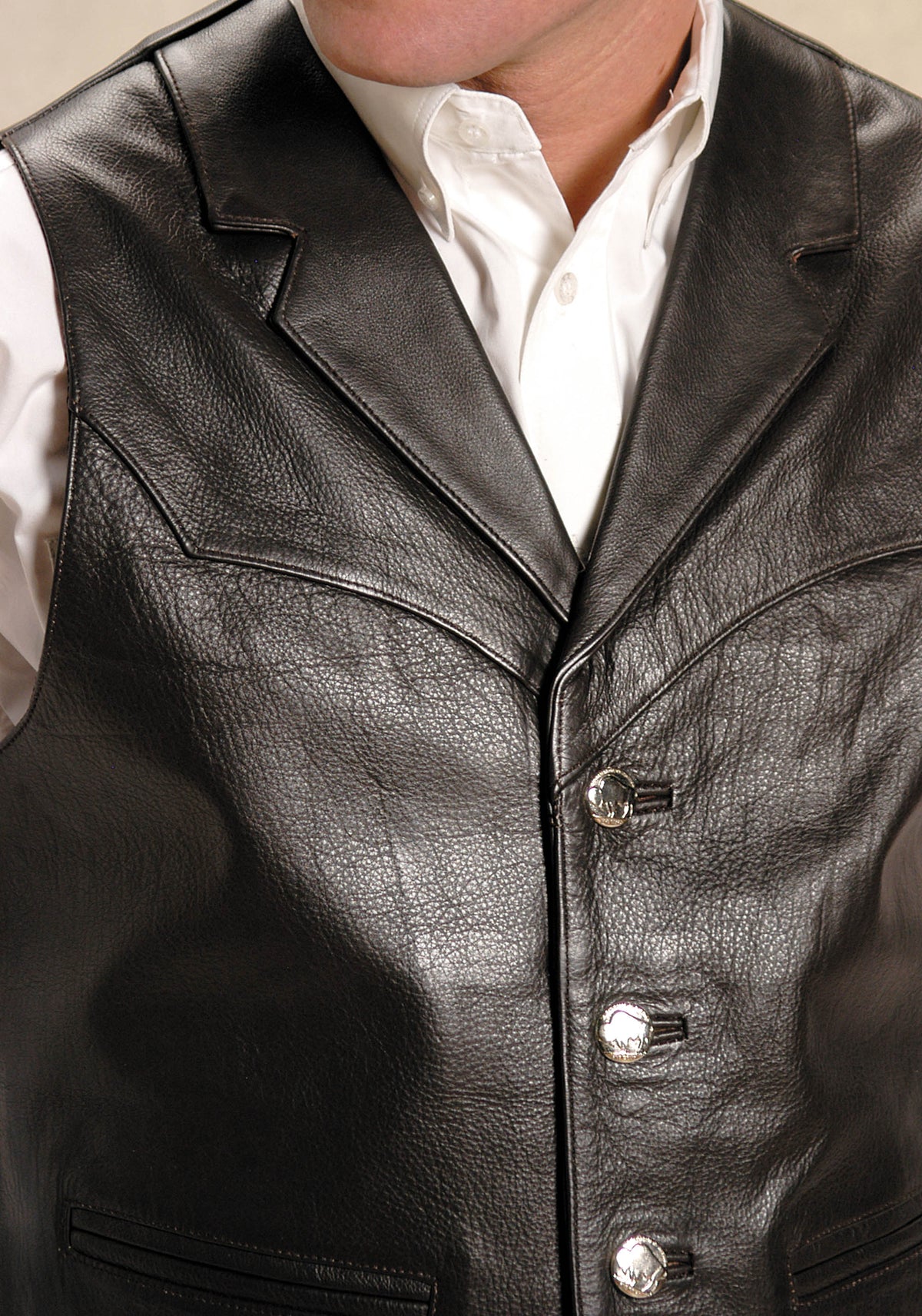 Mens Brown Leather Notch Collar Vest