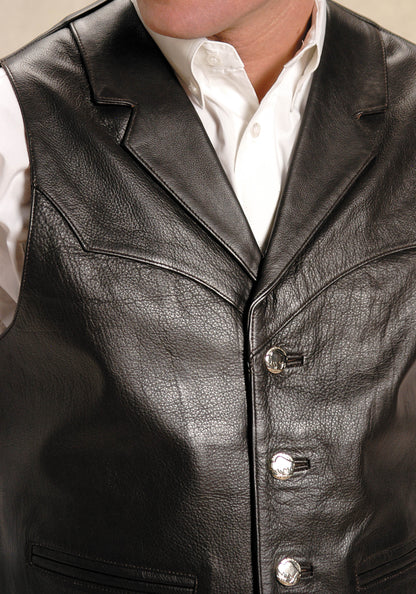 Mens Brown Leather Notch Collar Vest