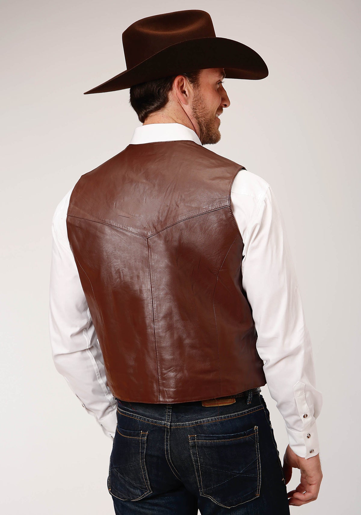 Mens Brown Lamb Nappa Leather Vest