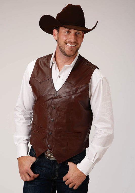 Mens Dark Brown Lamb Nappa  Western Vest