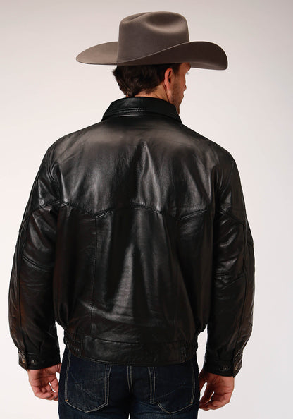 Mens Black Leatherbomber Jacket Big Mans Fit