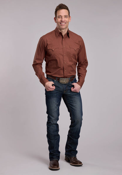 Mens Roper Solid Sienna Brown Western Snap Shirt