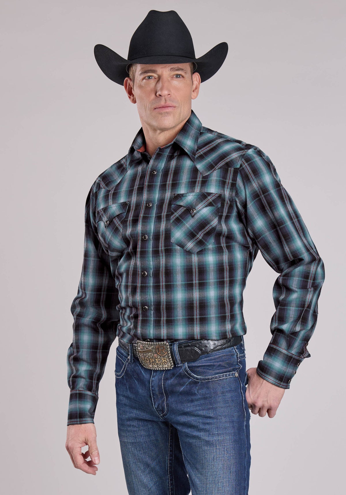 Mens Long Sleeve Snap Diamond Dobby Western Shirt