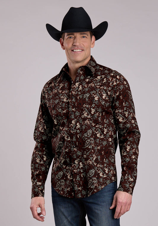 Mens Long Sleeve Snap Brilliant Paisley Print Western Shirt