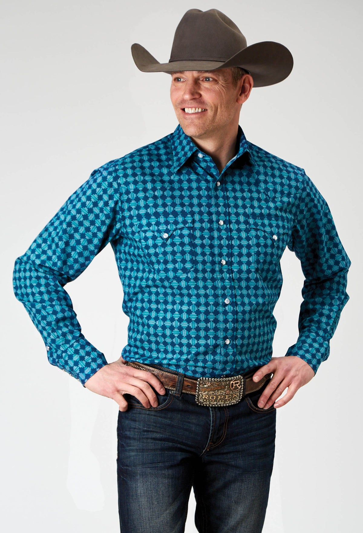Mens Long Sleeve Snap Scribble Print Western Shirt