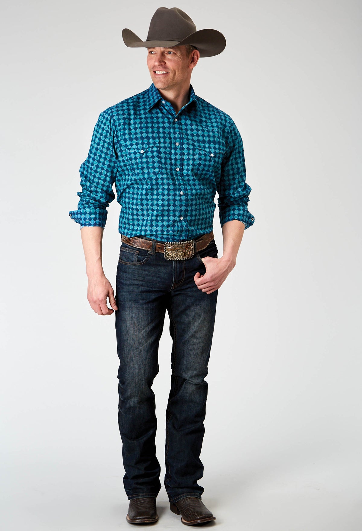 Mens Long Sleeve Snap Scribble Print Western Shirt