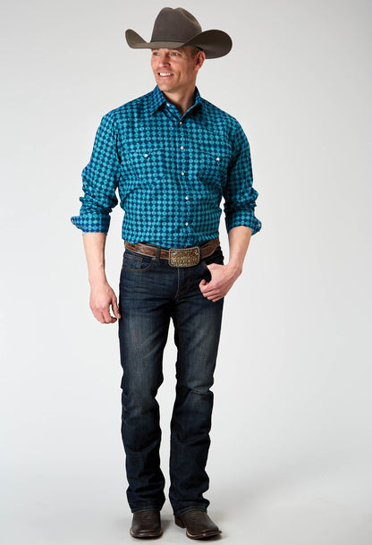 Mens Long Sleeve Snap Scribble Print Western Shirt