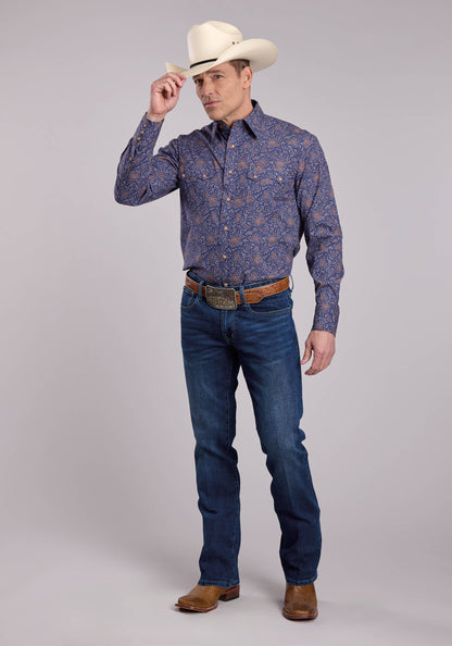 Mens Roper Vintage Paisley Print Long Sleeve Snap Shirt