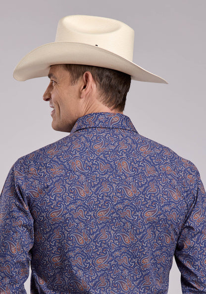 Mens Roper Vintage Paisley Print Long Sleeve Snap Shirt