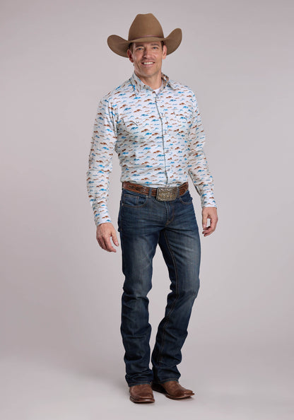 Mens Roper Mesas Print Long Sleeve Snap Shirt