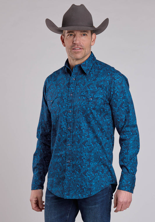 Mens Long Sleeve Snap Brilliant Paisley Print Western Shirt