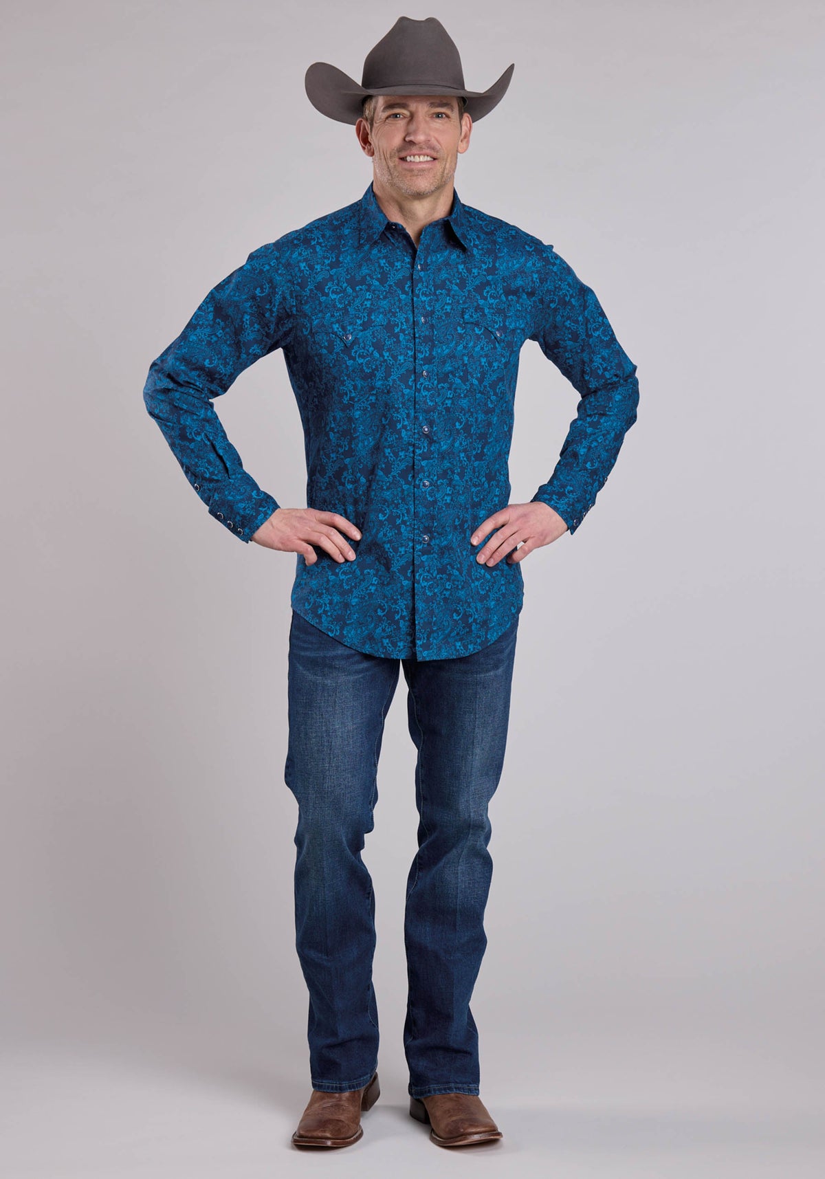 Mens Long Sleeve Snap Brilliant Paisley Print Western Shirt