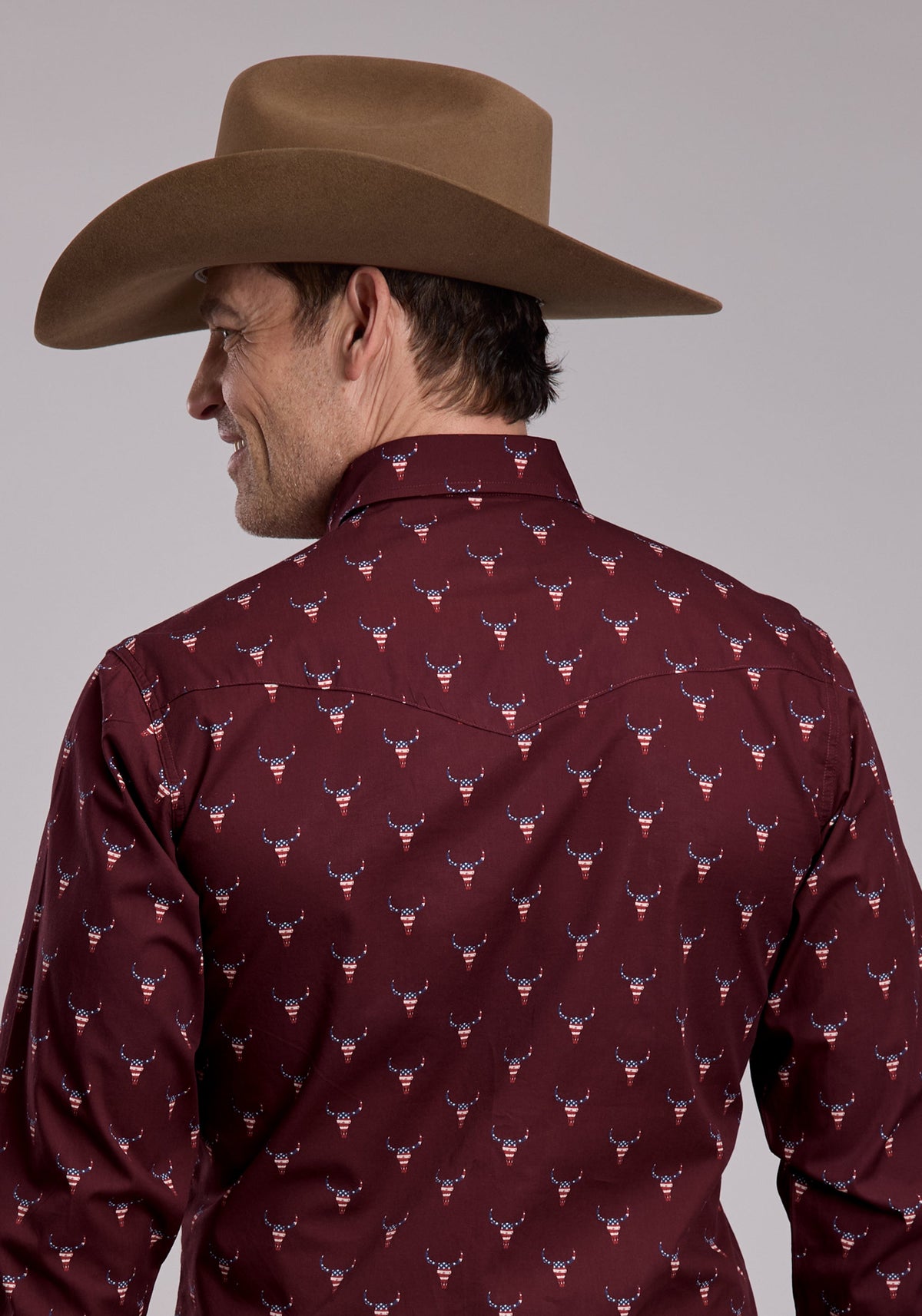 Mens Roper Skull Print Long Sleeve Snap Shirt