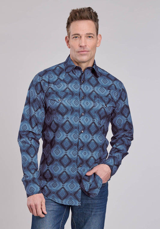 Mens Long Sleeve Snap Aztec Serape Print Western Shirt