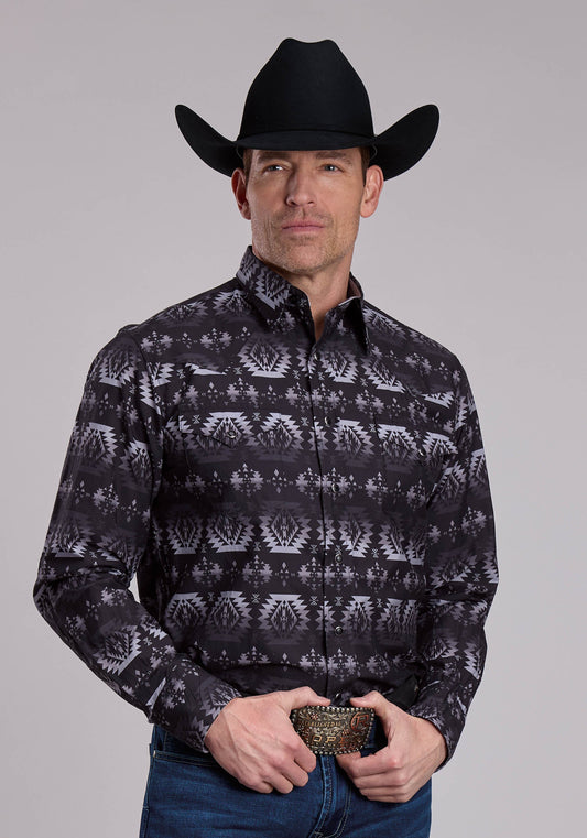 Mens Roper Ombre Aztec Print Western Snap Shirt