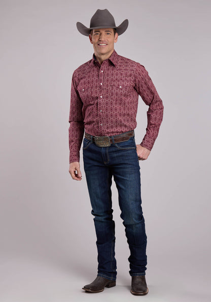Mens Long Sleeve Snap Linear Aztec Print Western Shirt