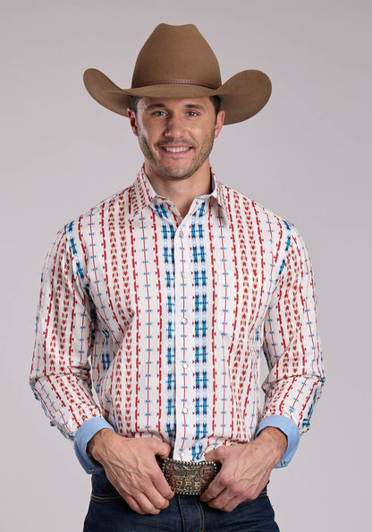 Mens Roper Vertical Aztec Long Sleeve Snap Shirt