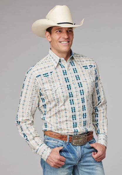 Mens Long Sleeve Snap Vertical Aztec Stripe Western Shirt