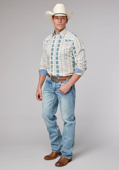 Mens Long Sleeve Snap Vertical Aztec Stripe Western Shirt