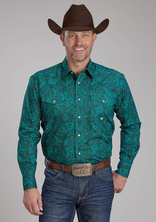 Mens Mallard Paisley Long Sleeve Snap Western Shirt