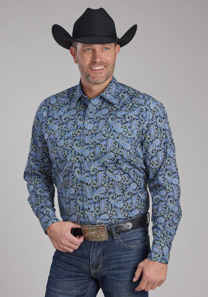 Mens Cobalt Paisley Long Sleeve Snap Western Shirt