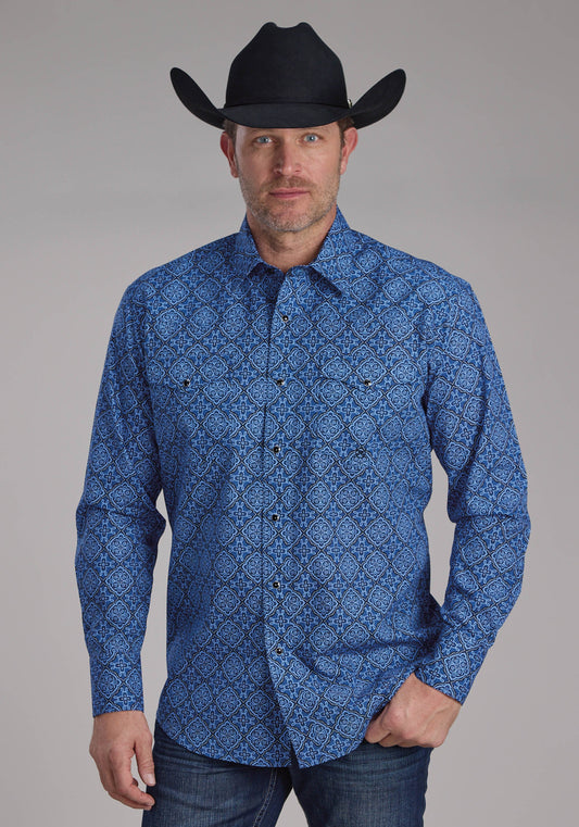 Mens Saphire Ornamental Long Sleeve Snap Western Shirt