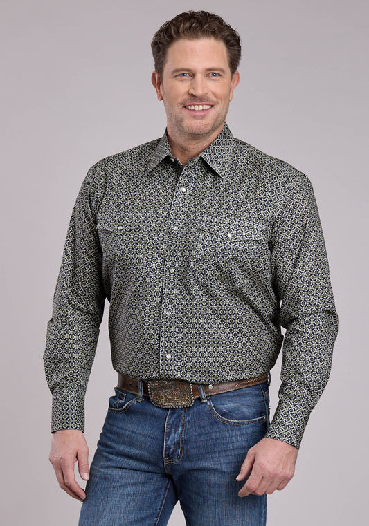 Mens Long Sleeve Snap Pine Foulard Western Shirt