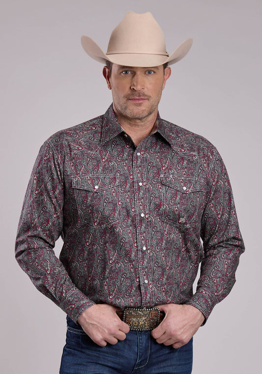 Mens Long Sleeve Snap Iron Paisley Western Shirt