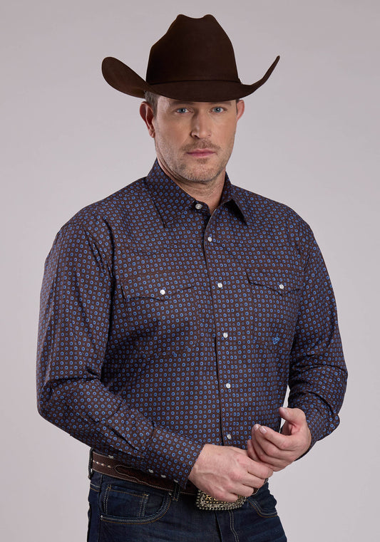 Mens Long Sleeve Snap Winter Foulard Western Shirt