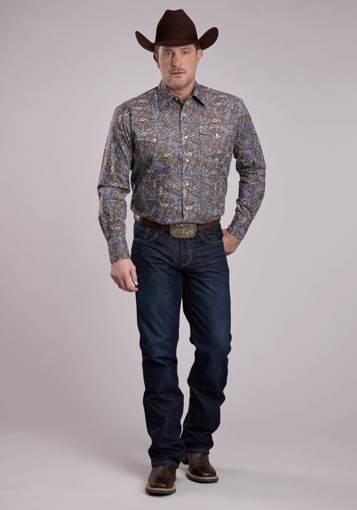 Mens Long Sleeve Snap Bluebird Paisley Western Shirt