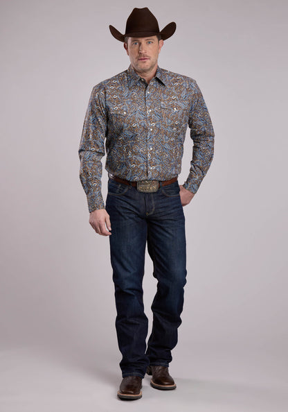 Mens Long Sleeve Snap Bluebird Paisley Western Shirt