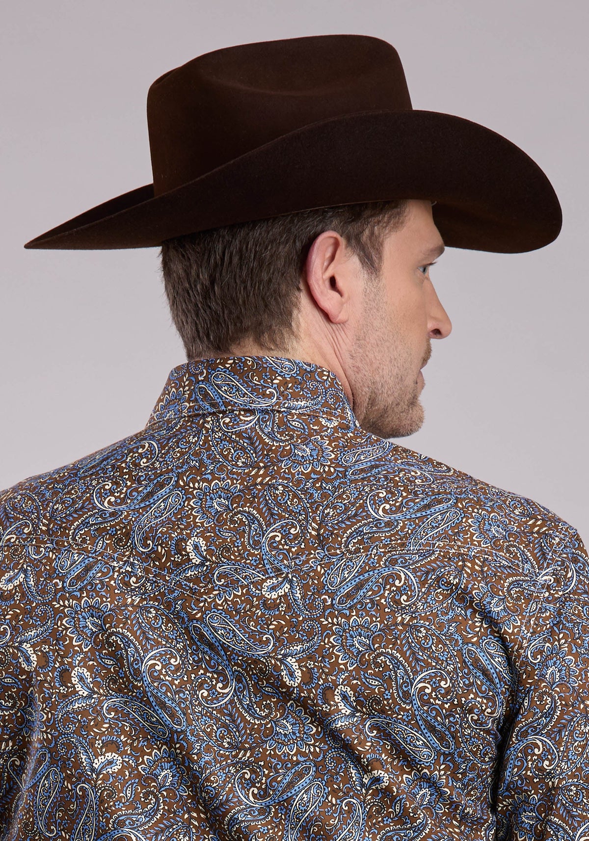Mens Long Sleeve Snap Bluebird Paisley Western Shirt