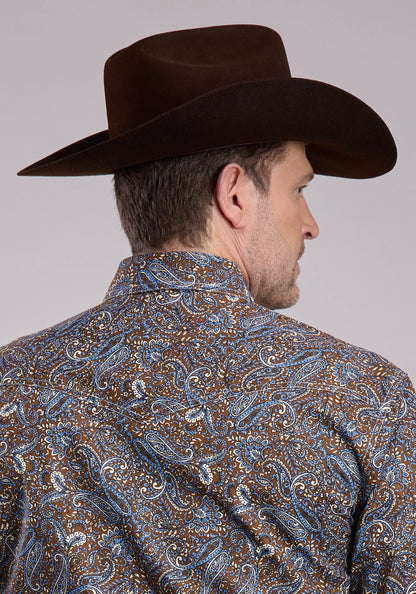 Mens Long Sleeve Snap Bluebird Paisley Western Shirt
