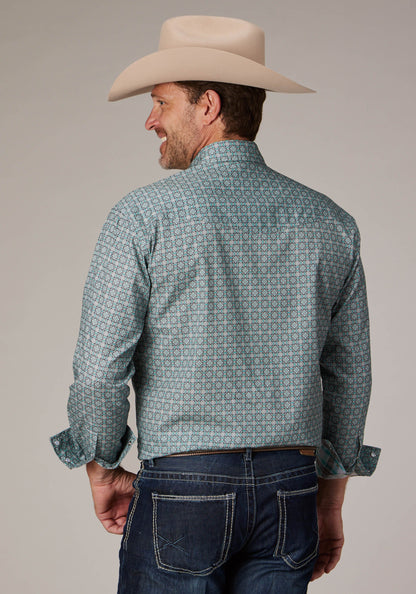Mens Long Sleeve Snap Silver Spring Foulard Western Shirt