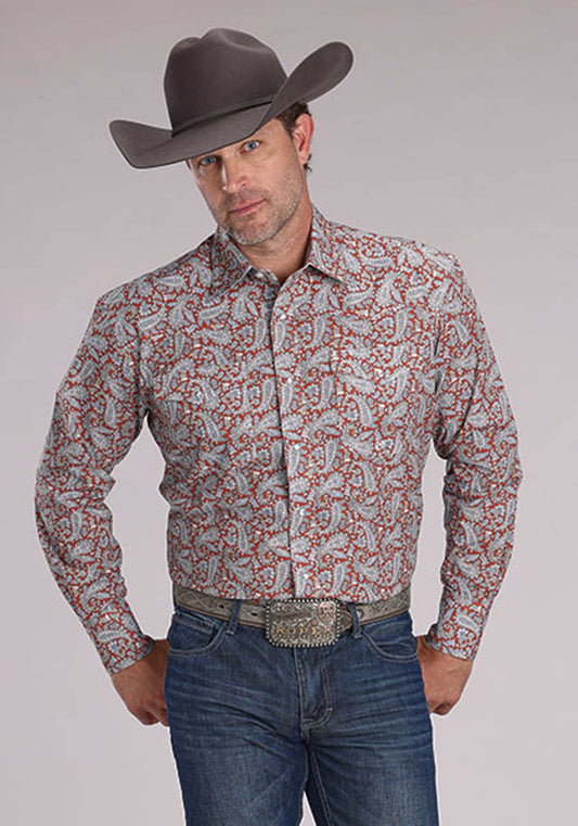 Mens Long Sleeve Snap Clay Paisley Western Shirt