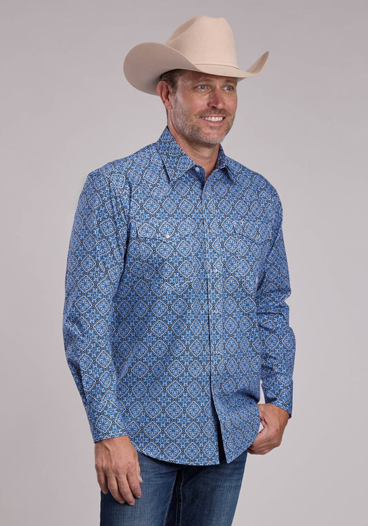 Mens Roper Sky Medallion Long Sleeve Snap Shirt